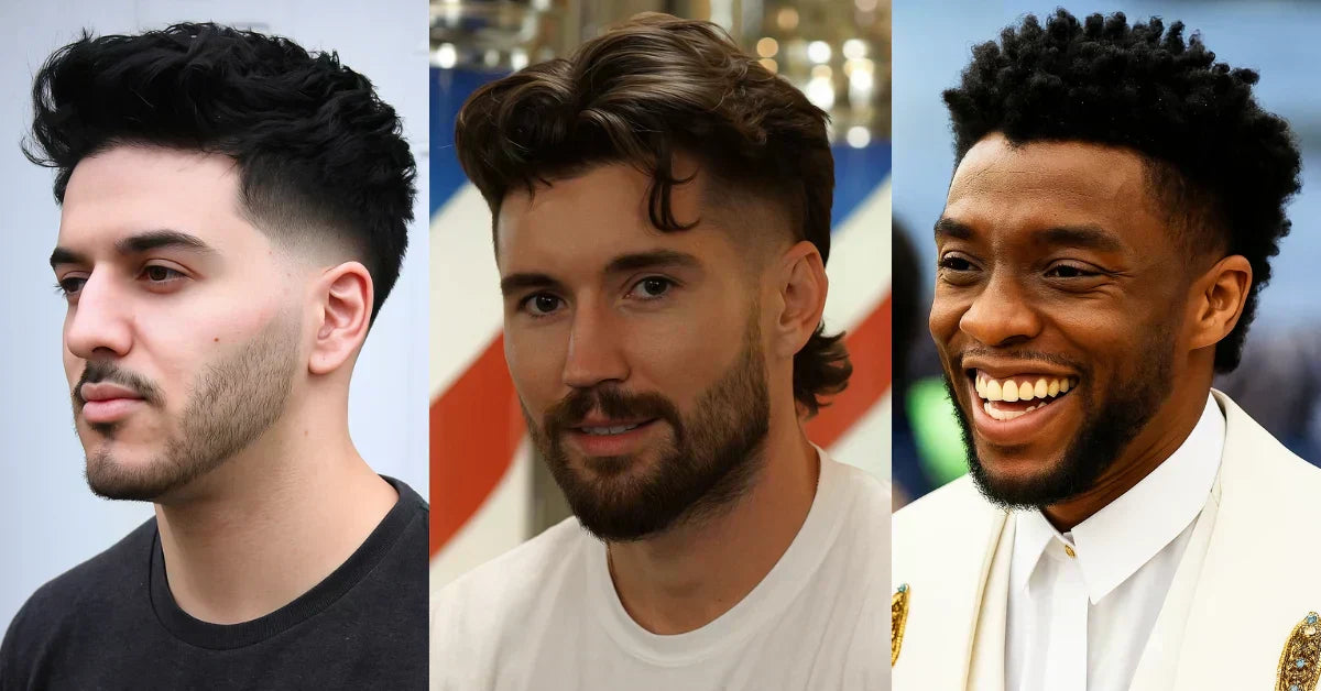 High taper styles with curly top, mullet fade, and afro texture for sharp contrast and clean edges.