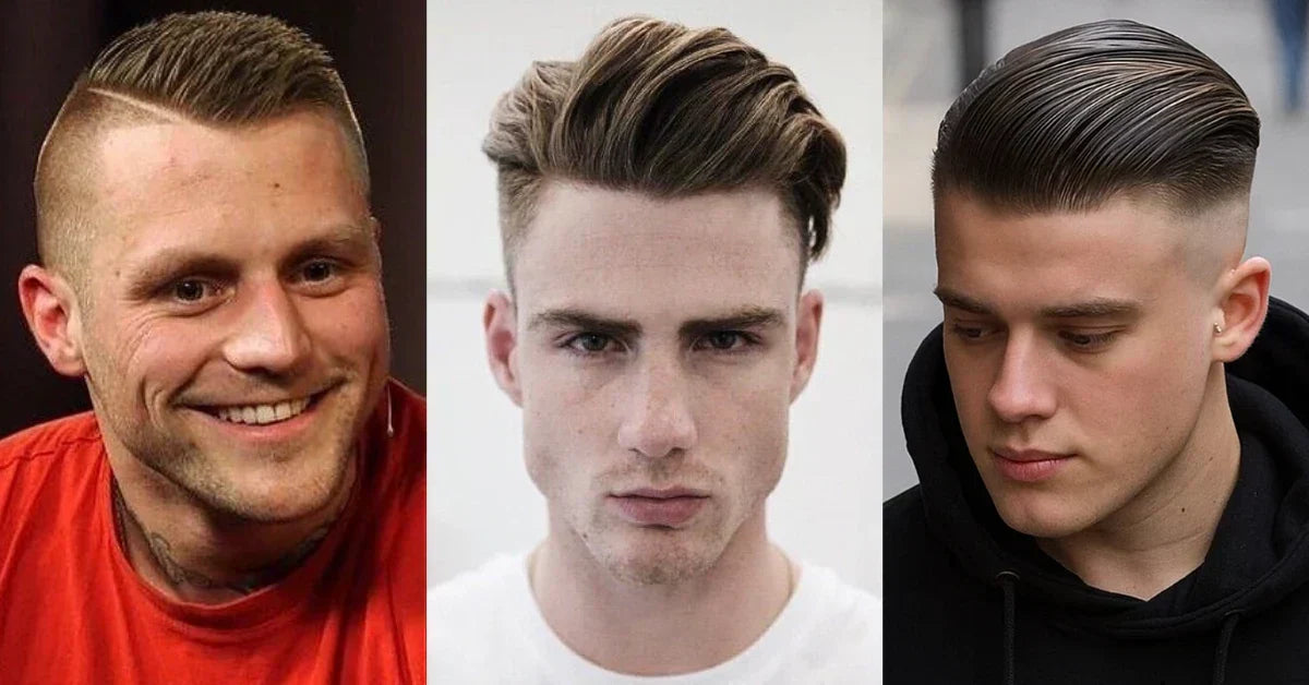 Men’s slick back hairstyles with skin fade, classic combed flow, and polished modern looks for 2025 trends