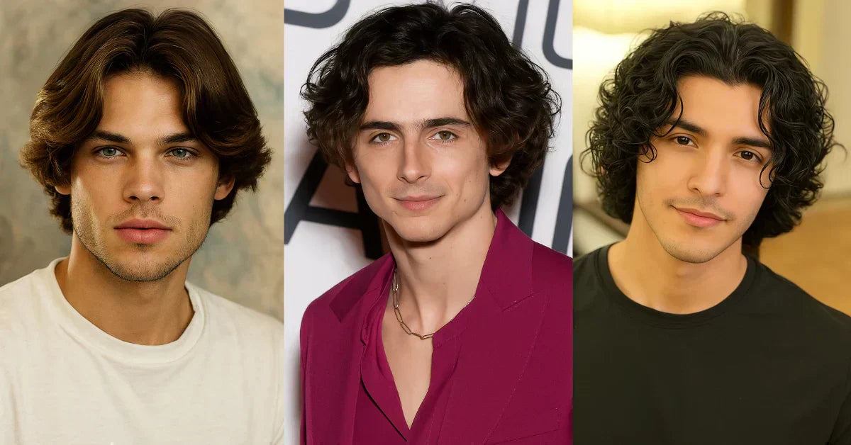 Men’s curtain hairstyles with soft middle-parted flow and layered texture for a modern, youthful look.