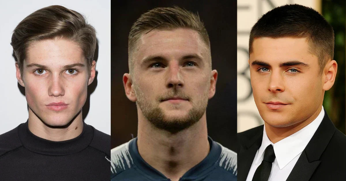 Ivy League haircuts for men featuring short fades, textured tops, and clean, polished professional styles.