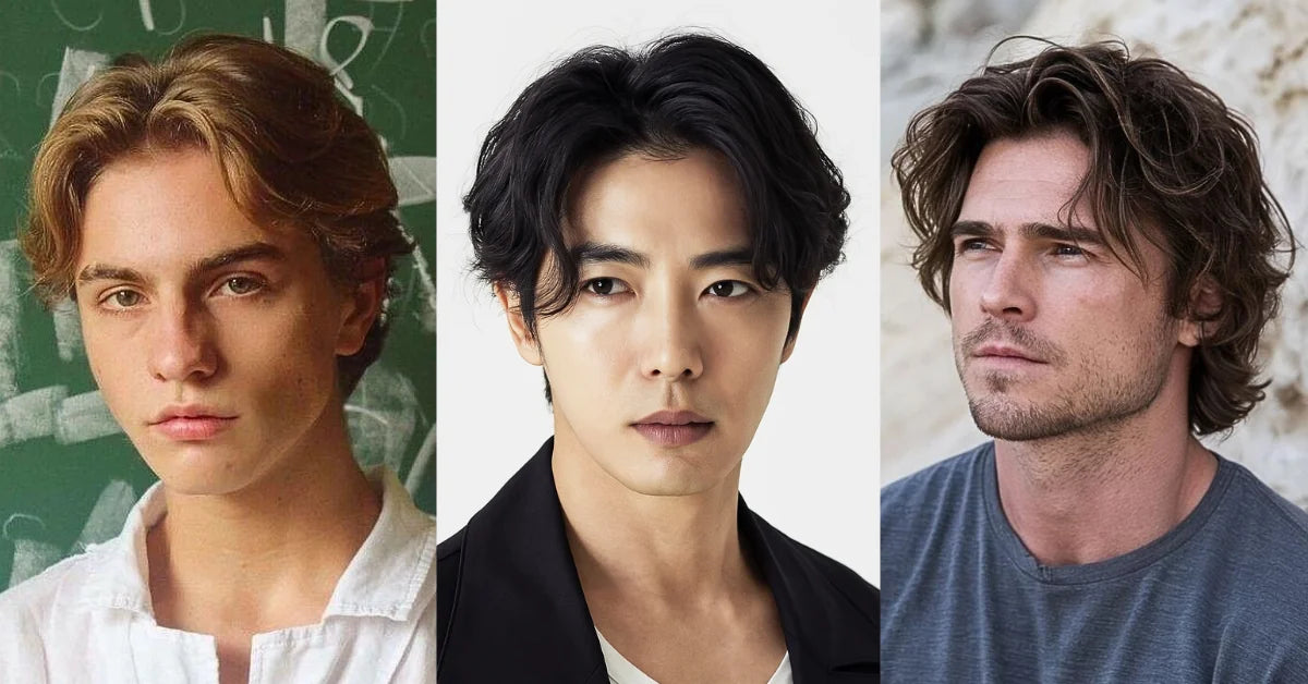 Stylish middle part hairstyles for men featuring natural flow, textured layers, and youthful modern volume