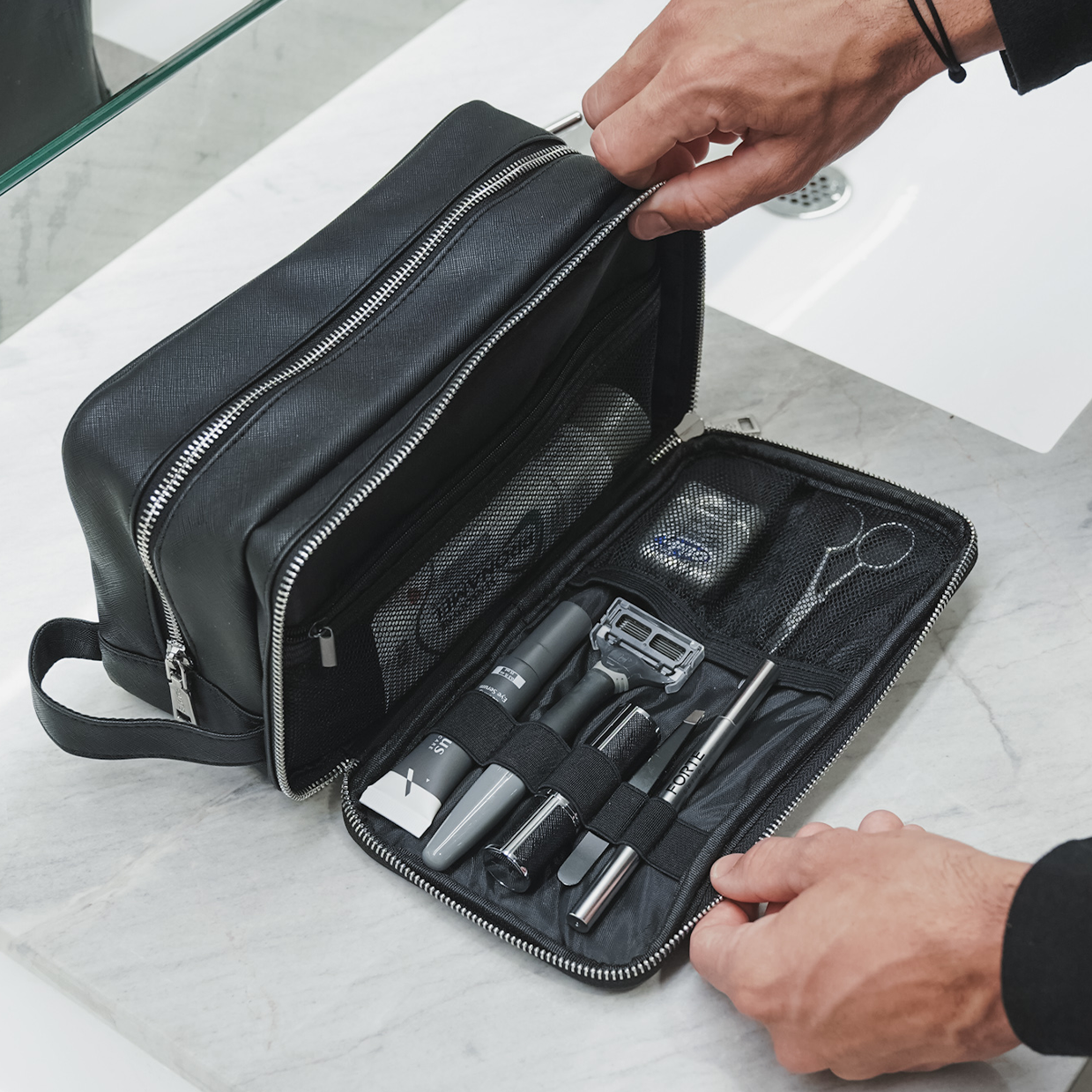 Men's Travel Dopp Kit - Sleek Vegan Leather Grooming Bag Men's Travel Dopp Kit - Sleek Vegan Leather Grooming Bag